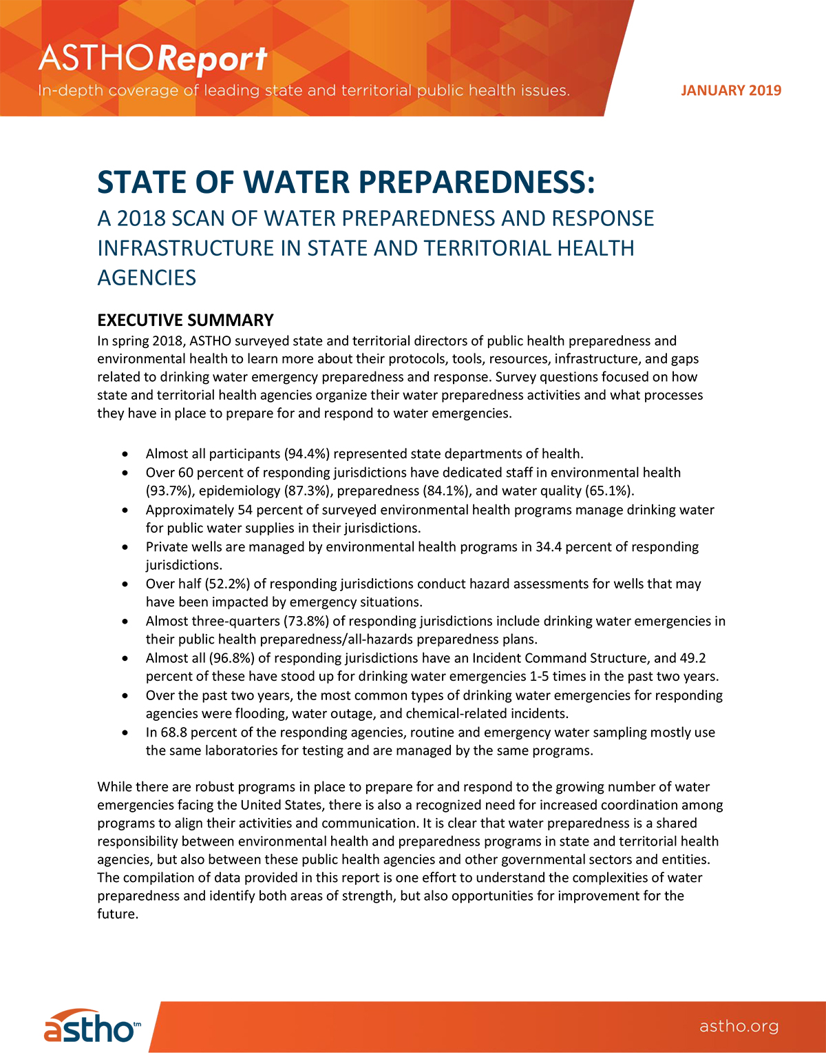 State of Water Preparedness: A 2018 Scan of Water Preparedness and Response Infrastructure in State and Territorial Health Agencies