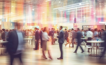 Movement blur on a room full of professionals at a conference