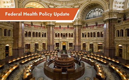 Main reading room at the Library of Congress. ASTHO Federal Health Policy Update banner in upper left.