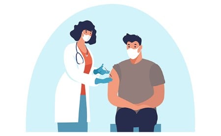 Illustration of a doctor vaccinating her adult patient