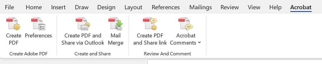 Acrobat tab in MS Word
