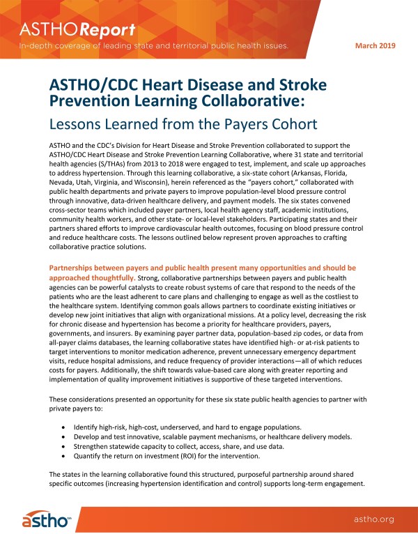 ASTHO/CDC Heart Disease and Stroke Prevention Learning Collaborative: Lessons Learned from the Payers Cohort