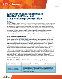 Page 1 of ASTHOReport: Making the Connection Between Health in All Policies and State Health Improvement Plans