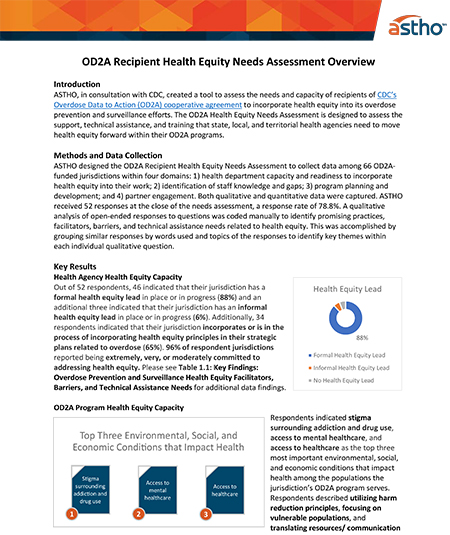 Page 1 of Overdose Data to Action Recipient Health Equity Needs Assessment Overview