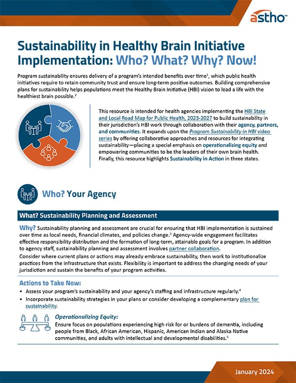 Sustainability in Healthy Brain Initiative Implementation resource