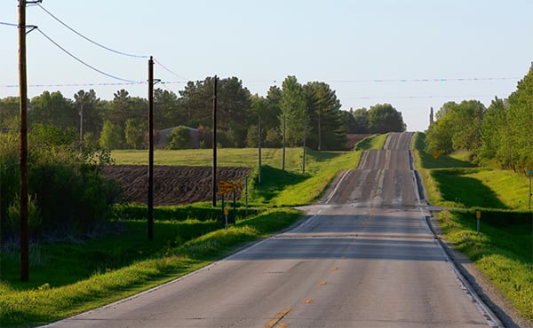 An empty, rolling rural road