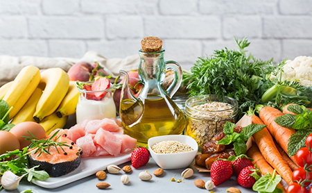 A table laid with fresh produce