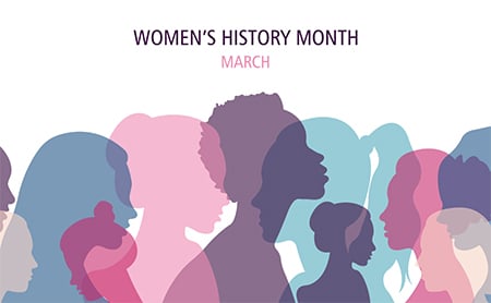 Illustration for Women's History Month (Monday) of overlapping women's silhouettes